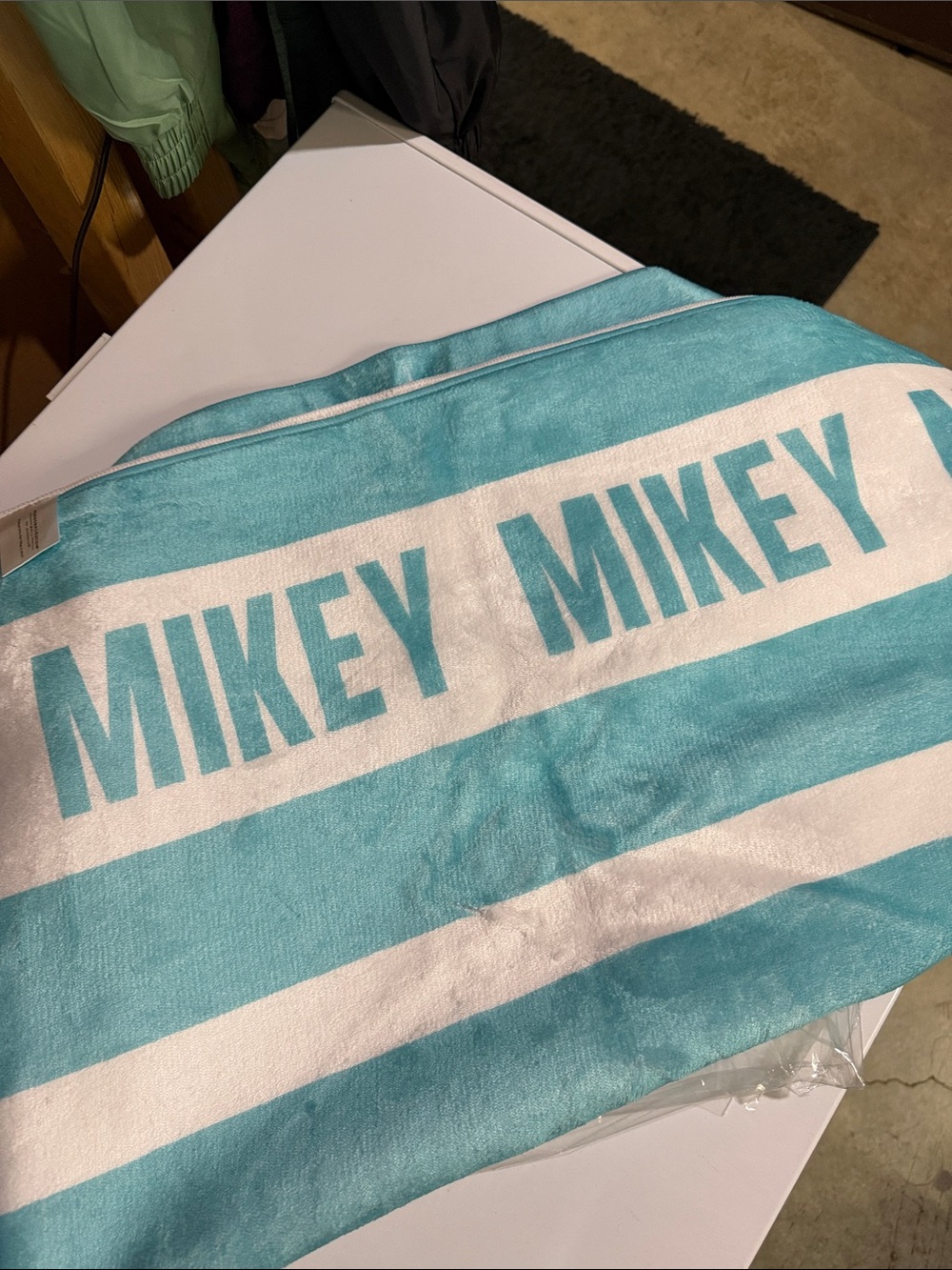 MIKEY Stripe Beach Towel - Aqua & White